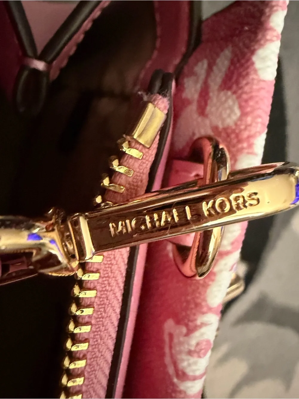 Michael Kors Marilyn Pink Floral Satchel with Gold Hardware